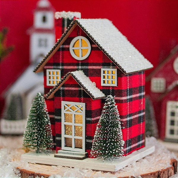 Casinha - Vermelho/Xadrez - 13 x 10cm - Cod.DG1208 - 1 unidade - Rizzo Confeitaria