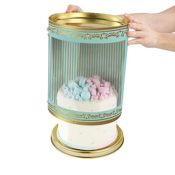 Lata para Bolo Com Visor (Escolha a Cor Rosa ou Azul Tiffany) - 1 unidade - Cromus - Rizzo