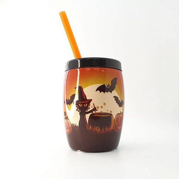Copinho de Canudo Halloween 300 mL - Bruxinha Fazendo Poção - 1 unidade - Rizzo Confeitaria