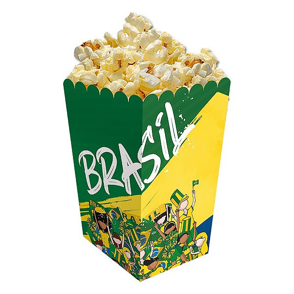 Caixa de Pipoca Grande Brasil Copa 2022 - 8 unidades - Festcolor - Rizzo Confeitaria