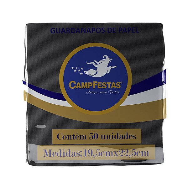 Guardanapo Crepado - 19,5 x 22,5 cm - Preto - 50 unidades - CampFestas - Rizzo