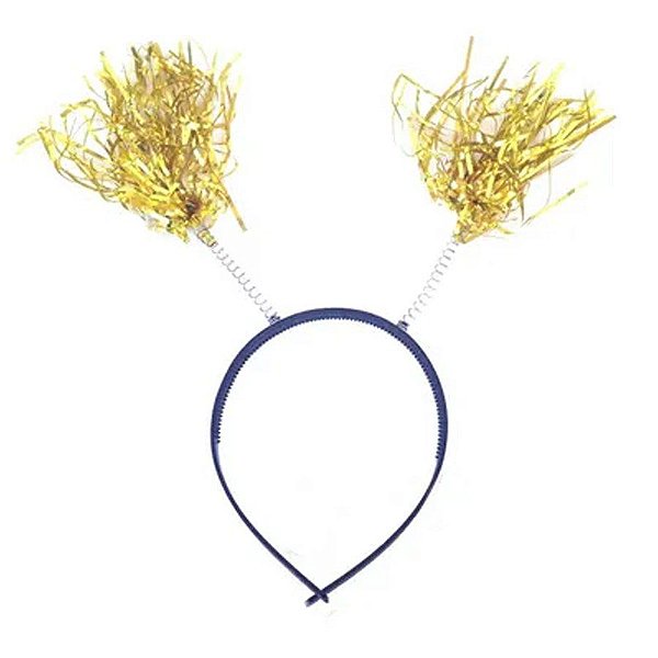 Tiara Rafia Pom Pom - Amarelo 11,5cm x 20cm - 1 unidade - Rizzo