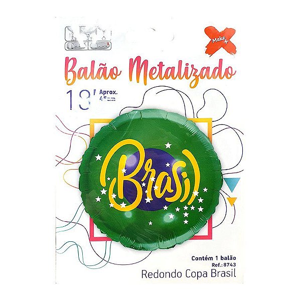 Balão Redondo Metalizado Micro Foil 18" - Festa Brasil Estrelado - Ref. 8743 - 1 unidade