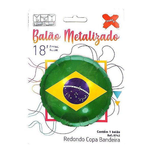 Balão Redondo Metalizado Micro Foil 18" - Festa Brasil Bandeira - Ref. 8742 - 1 unidade