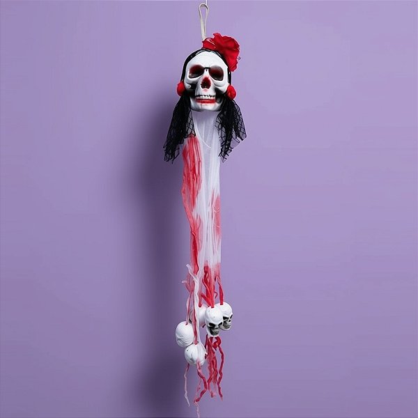 Enfeite de Halloween - Caveiras com Pano Vermelho - 1 unidade - Rizzo