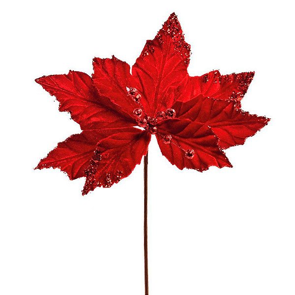 Galho Pick Poinsetia Vermelha - Cabo Curto - 1 unidade - Cromus - Rizzo Confeitaria