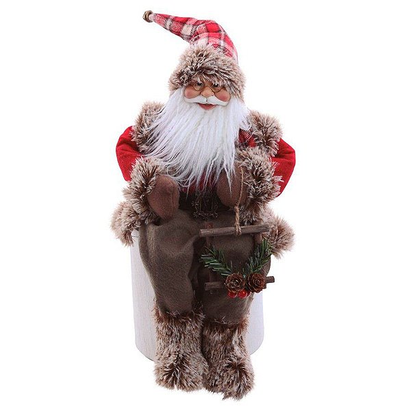 Papai Noel Sentado - Camiseta Xadrez Vermelha/Marrom - 1 unidade - Cromus - Rizzo Confeitaria