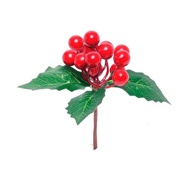 Pick Decorativo de Natal - Folhas e Frutas Vermelhas - 1 unidade - Cromus - Rizzo