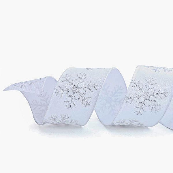Fita Aramada - "Flocos Brancos" - Cromus Natal - 1 unidade - Rizzo Confeitaria