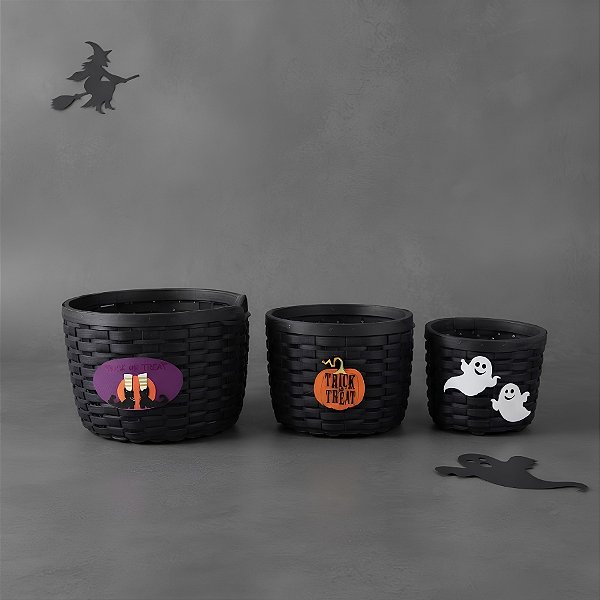 Kit Cesta de Vime Compose Halloween - Doces ou Travessuras - 3 unidades - Cromus - Rizzo