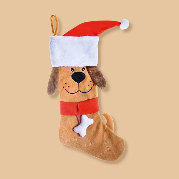 Bota Natalina de Cachorro - Marrom, Vermelho e Branco 54 cm - Cromus Natal - 1 unidade - Rizzo