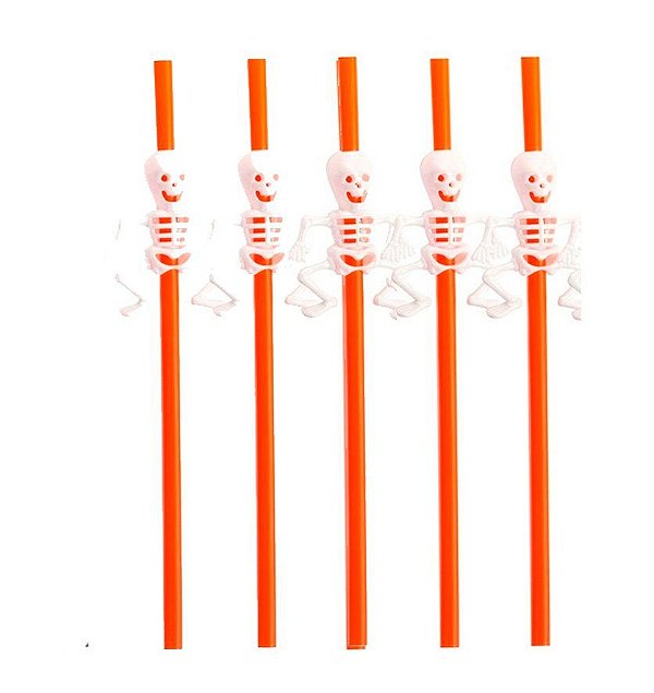 Canudo Decorativo Esqueleto de Halloween Laranja - 5 unidades - Rizzo