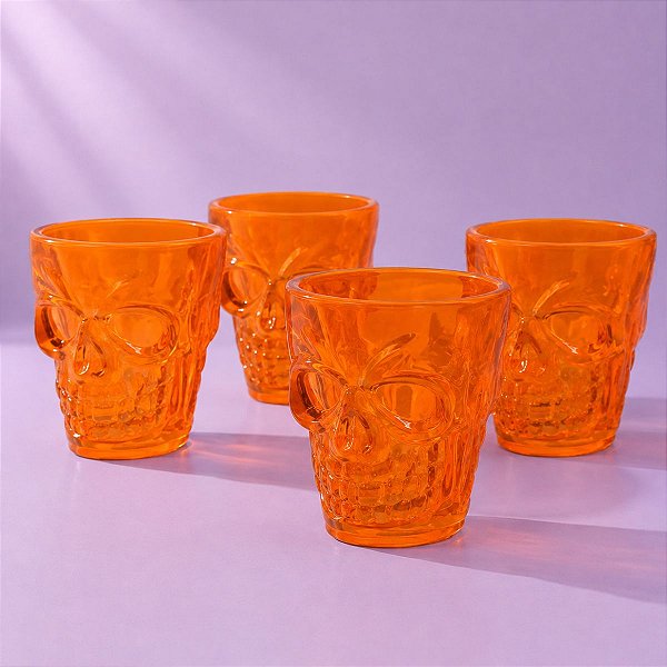 Copo de Shot Halloween - Caveira Laranja - 55ml - 4 unidades - Rizzo