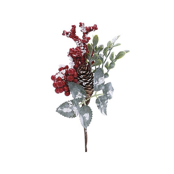 Pick Decorativo de Natal - Pinha e Frutas  - Vermelho  - Cromus Natal - 1 unidade - Rizzo