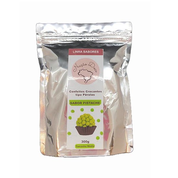 Confeitos Médio Crocantes - Tipo Pérolas - Pistache - 300g - 1 unidade - Nação Doce - Rizzo