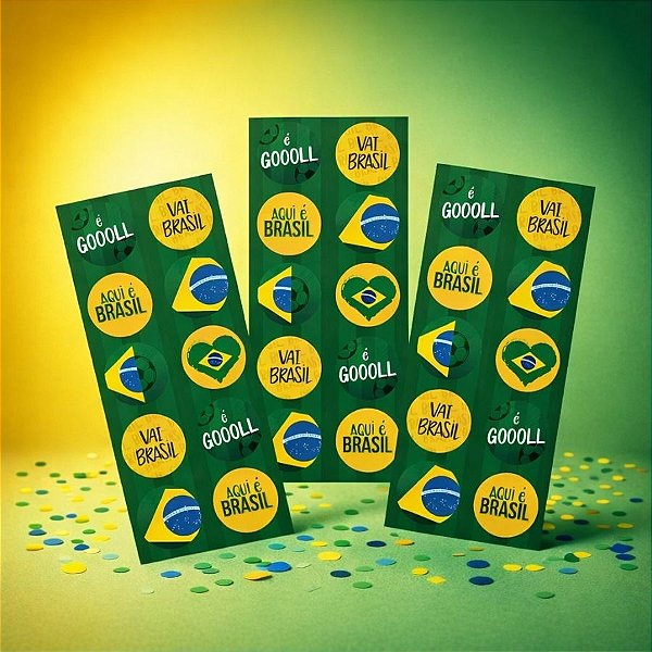 Adesivo Decorativo Redondo - Brasil Copa do Mundo - 30 unidades - Cromus