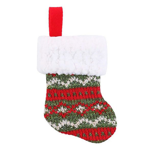Meia Natalina Decorativa - Vermelho/Verde/Branco - Fundo Verde - Cromus Natal - 1 unidade - Rizzo Confeitaria