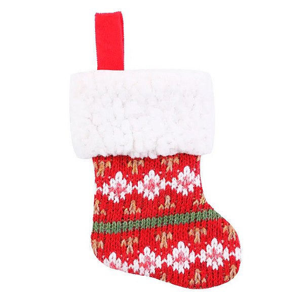Meia Natalina Decorativa - Vermelho/Verde/Branco - Fundo Vermelho - Cromus Natal - 1 unidade - Rizzo Confeitaria