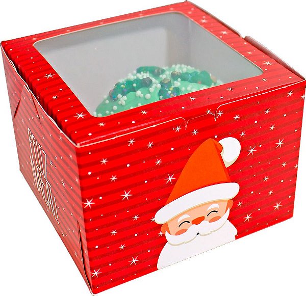 Caixa Cubo Noel - "Feliz Natal" - Vermelho - c/ Visor - Ref. C3895 - 10 unidades - Ideia Embalagens - Rizzo