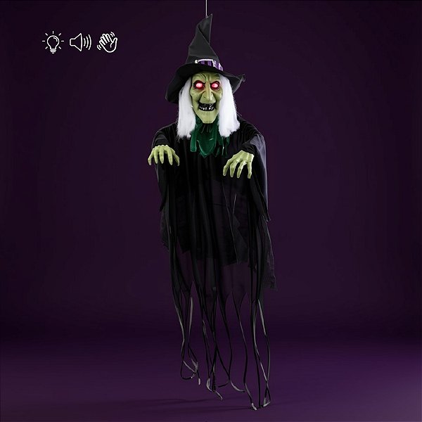Enfeite Decorativo de Halloween Com Luz,Som e Movimento - Bruxa Agnes - 195cm - 1 unidade - Cromus - Rizzo