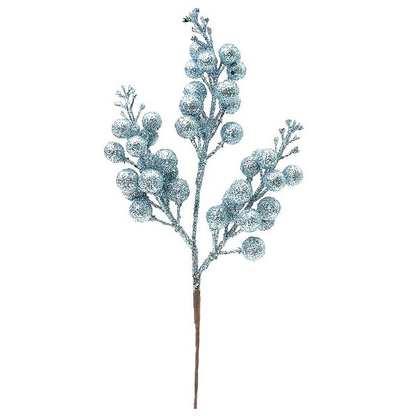Pick Decorativo de Natal - Galho de Frutas Azul Gliter - 22cm  - 1 unidade - Cromus - Rizzo