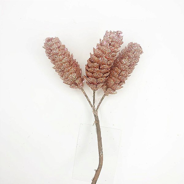 Pick Decorativo de Natal - Pinhas Glitter Rosa - 16,5cm  - 1 unidade - Cromus - Rizzo