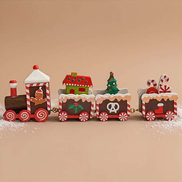 Enfeite de Madeira de Natal Trem - Biscoito e Temas Natalinos - 20cm - 1 unidade - Rizzo