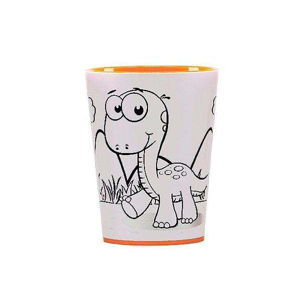 Copo para Colorir Color Cup Dinossauro - Laranja 10cm - 01 unidade - Rizzo Embalagens