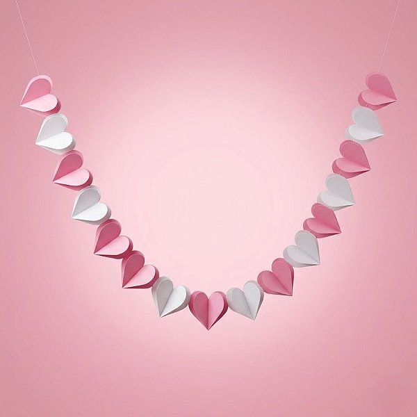 Faixa Decorativa - Coração 3D - Branco e Rosa - 3,60m - 1 unidade - Cromus - Rizzo