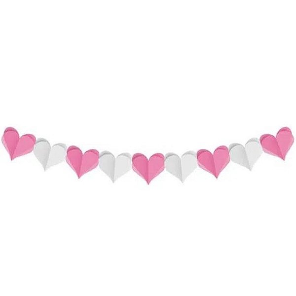 Faixa Decorativa - Coração 3D - Branco/Rosa - 3,60 m - 1 unidade - Cromus - Rizzo
