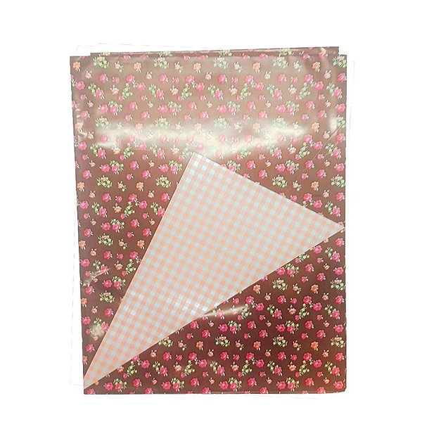 Folha para Ovos de Páscoa Double Face Flores e Xadrez Laranja 69x89cm - 5 unidades - Cromus - Rizzo