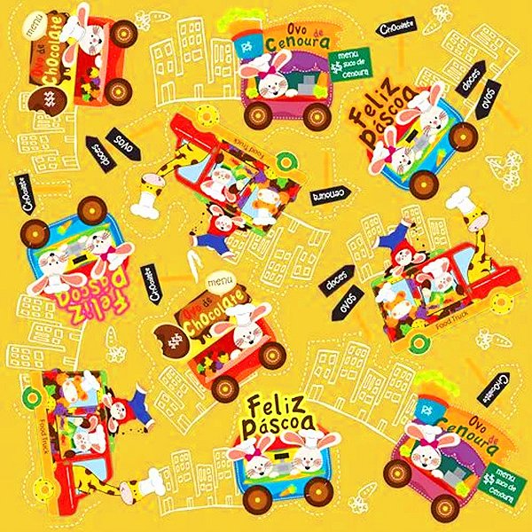 Folha para Ovos de Páscoa Metalizado Food Truck Amarelo 69x89cm - 5 unidades - Cromus - Rizzo