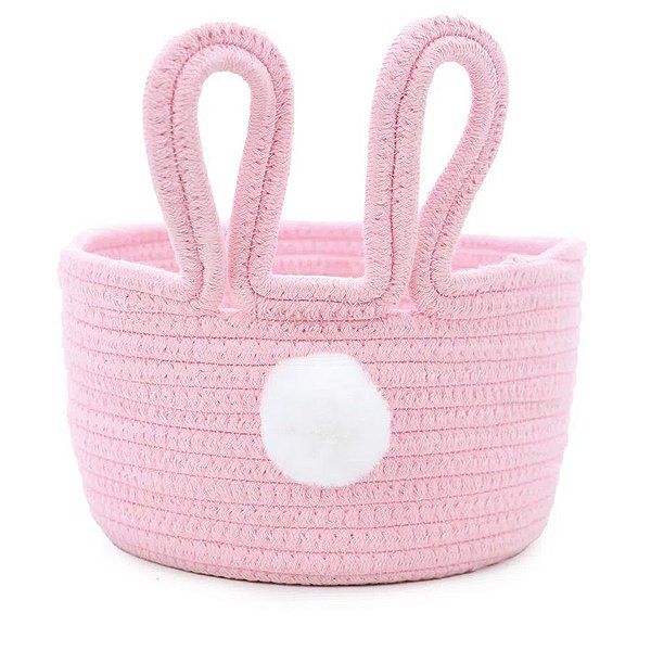Cesto Decorativo Rosa de Algodão Com Orelhas  - 1 unidade - Cromus Páscoa - Rizzo