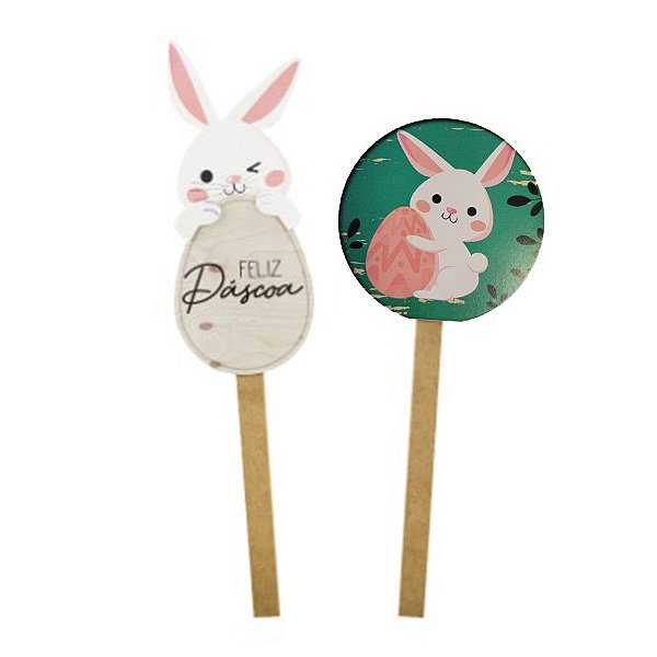Pick Decorativo de Páscoa Com Coelho e Ovo - 2 unidades - Grintoy - Rizzo