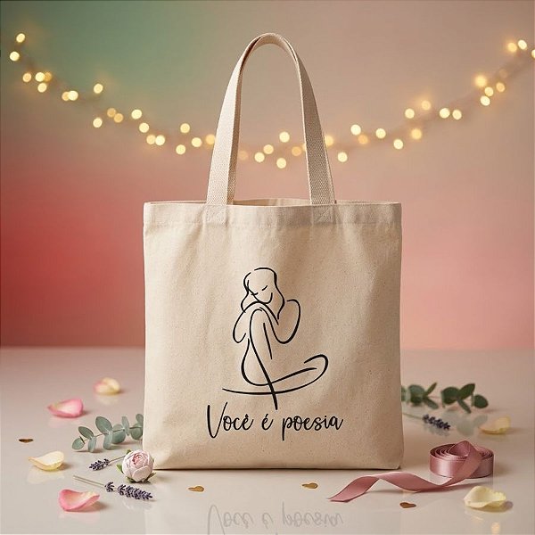 Sacola de Algodão Cru Personalizado Dia da Mulher - Você é Poesia - 1 unidade - Rizzo