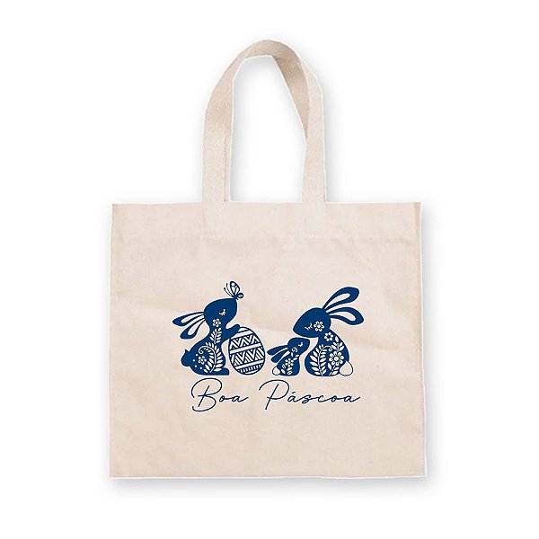 Sacola de Algodão Cru Personalizado de Páscoa - Coelhinhos Florais - 1 unidade - Rizzo