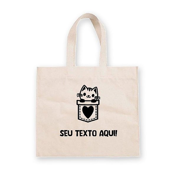 Sacola de Algodão Cru Personalizado Love Cat - 40cm x 33cm - 1 unidade - Rizzo