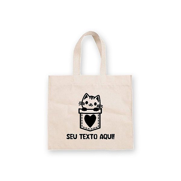 Sacola de Algodão Cru Personalizado Love Cat - 20cm x 22cm - 1 unidade - Rizzo