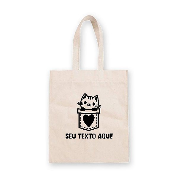 Sacola de Algodão Cru Personalizado Love Cat - 22cm x 33cm - 1 unidade - Rizzo