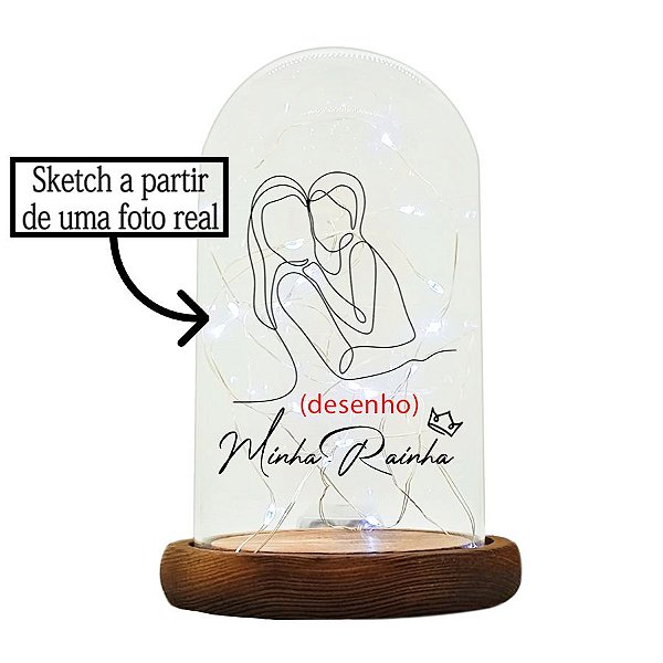 Cúpula Redoma de Vidro Personalizada c/ Desenho de uma Foto - Minha Rainha - 1 unidade - Rizzo Personalize