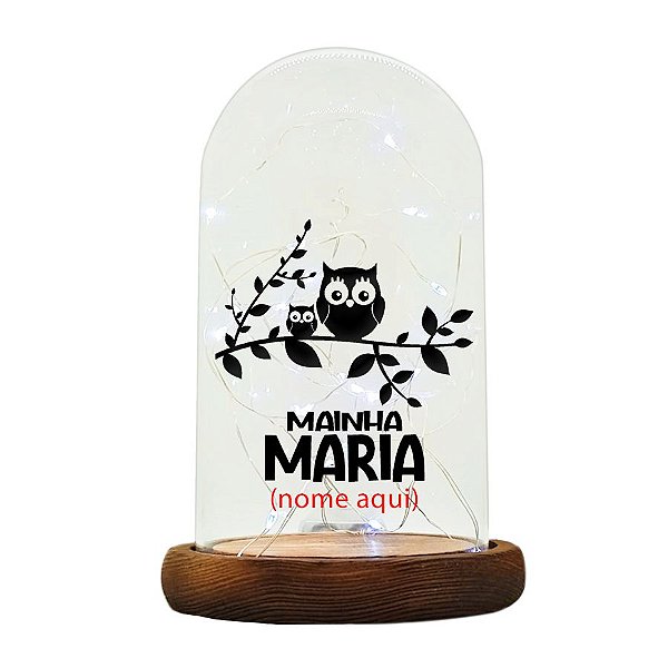 Cúpula Redoma de Vidro Personalizada c/ Nome - Mamãe Coruja - 1 unidade - Rizzo Personalize