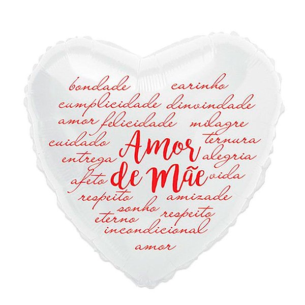 Balão de Festa Metalizado 20" 50cm - Coração "Amor de Mãe" - 1 unidade - Flexmetal - Rizzo