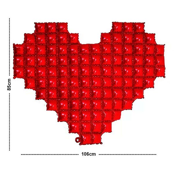 Painel Metalizado tipo Shimmer Wall Coração Inflável - 1,06x85cm - Vermelho - 1 unidade - PartiuFesta - Rizzo