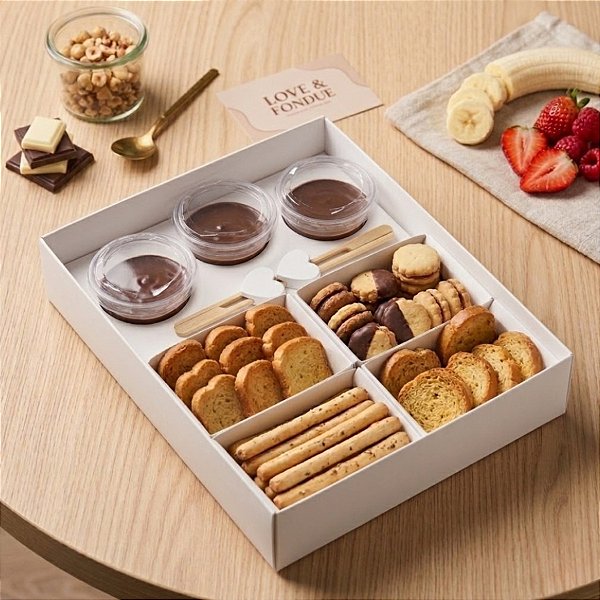Caixa Kit Fondue com Potinhos e Palitos de Petisco - Branca - 1 unidade - Rizzo