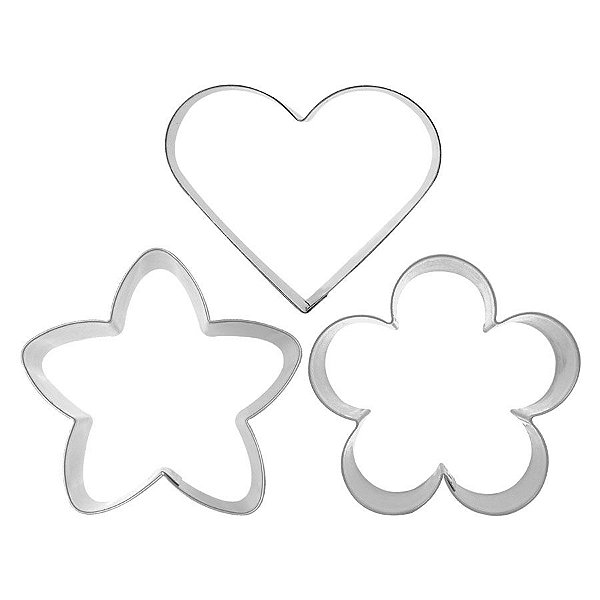 Kit Cortador Petit Four Coração/Estrela/Flor -  Ref. 627 - 1 unidade - RR Cortadores - Rizzo