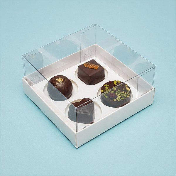 Caixa Base Brigadeiro - Branco - 4 cavidades (9x9x4,5cm) - 10 unidades - Assk - Rizzo