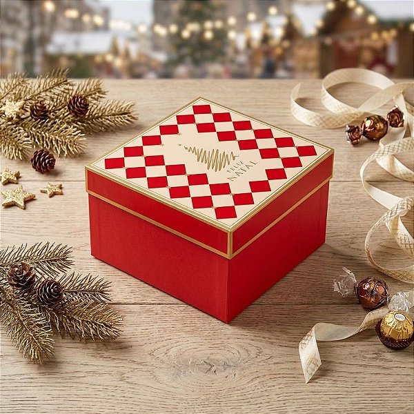 Caixa Quadrada com Tampa de Natal - Lines - 1 unidade - Cromus - Rizzo