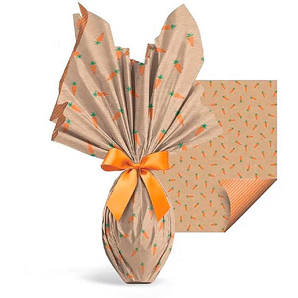Folha para Ovos de Páscoa Papel Kraft Cenourinha - 69x89cm - 25 unidades - Cromus - Rizzo