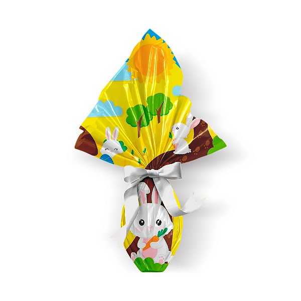 Saco Express 24x24cm para Ovos de 100g a 150g- Brincando no Bosque Amarelo - 25 unidades - Cromus - Rizzo