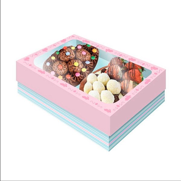 Caixa Ovo de Colher Duplo - Meio Ovo de 150g - Candy Rosa - P - 6 unidades - FestColor - Rizzo